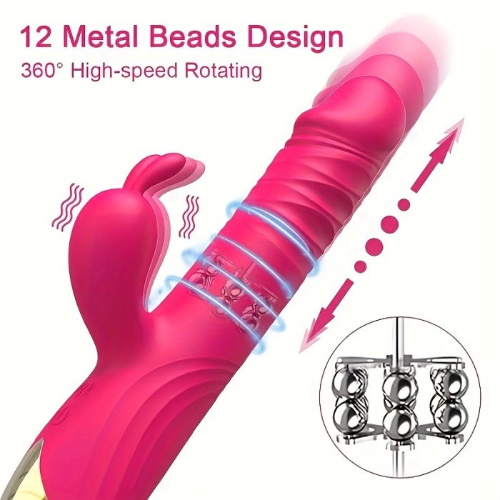 Thrusting Rabbit Vibrator Anal Butt Plug Dildo, G Spot Clitoral Vibrators Rechargeable Realistic Dildo with 3 Telescopic & 10 Vibrating Modes, Clit Nipples Massager Anus Vagina G-Spot Stimulator, Rose Red Adult Sex Toys for Women Men Couples - Image 6