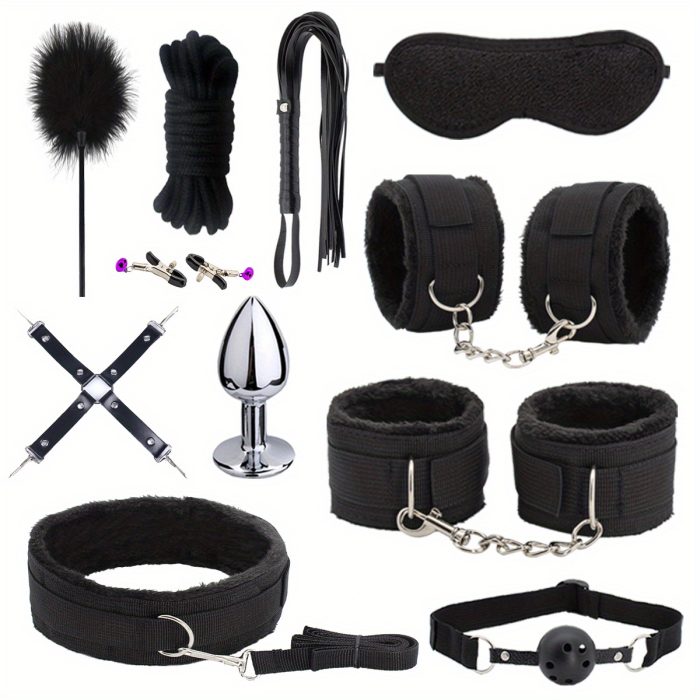 11pcs  Bed Restraints Sex Toys Bondage Kit for Couples Restraints Set Kinky Toys with Nipple Clamp Handcuffs Collar Ankle Cuff Blindfold Tickler Gag Ball - Image 3