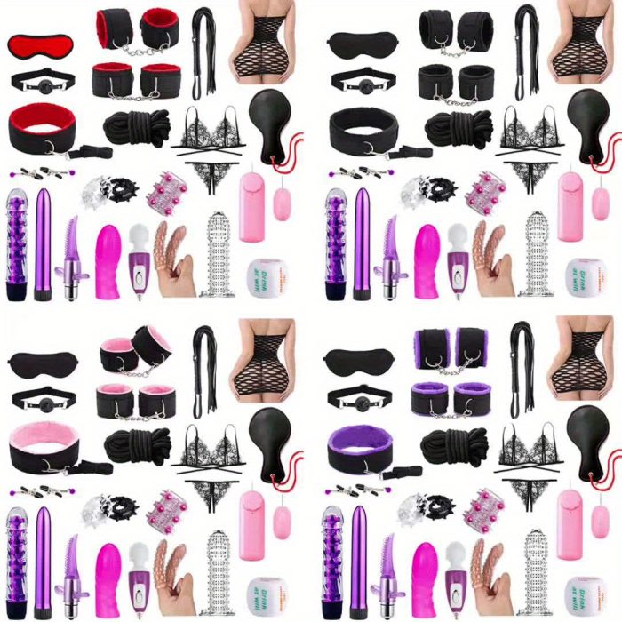 23pcs Bondage Sex Kit ForCouples-Beginners Set with Vibrators, Lingerie.Handcuffs, Whip, Blindfold & More - Image 9