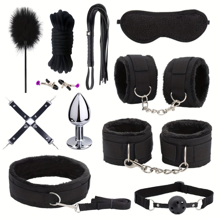 11pcs  Bed Restraints Sex Toys Bondage Kit for Couples Restraints Set Kinky Toys with Nipple Clamp Handcuffs Collar Ankle Cuff Blindfold Tickler Gag Ball - Image 2