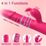 Thrusting Rabbit Vibrator Anal Butt Plug Dildo, G Spot Clitoral Vibrators Rechargeable Realistic Dildo with 3 Telescopic & 10 Vibrating Modes, Clit Nipples Massager Anus Vagina G-Spot Stimulator, Rose Red Adult Sex Toys for Women Men Couples - Image 5