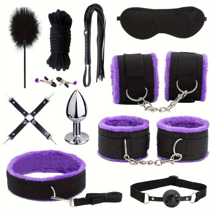 11pcs  Bed Restraints Sex Toys Bondage Kit for Couples Restraints Set Kinky Toys with Nipple Clamp Handcuffs Collar Ankle Cuff Blindfold Tickler Gag Ball - Image 5