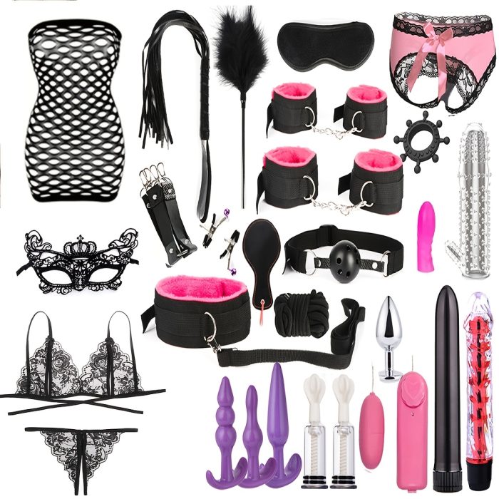 Bondage Kit 29pcs Bondage Kit - Bed Bondage Sex Toys for Women and Couples - Cuffs Blindfolded Spanking Clap Black - Image 6