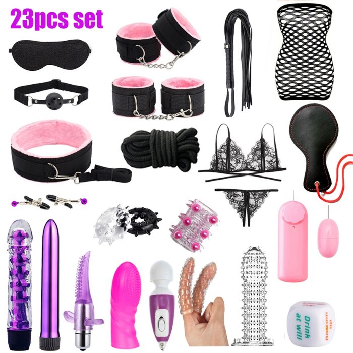 23pcs Bondage Sex Kit ForCouples-Beginners Set with Vibrators, Lingerie.Handcuffs, Whip, Blindfold & More - Image 8