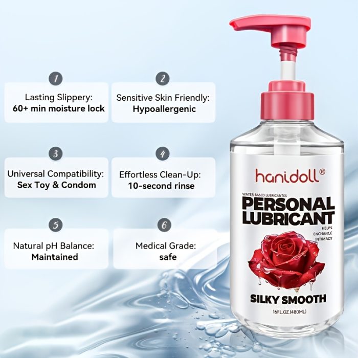 16 FL.OZ. Hanidoll Silky Smooth Water-Based Lubricant | Hypoallergenic & Unscented Personal Lube For Sensitive Skin | Long-Lasting, Easy Clean-Up Formula | Safe For Couples, Men & Women | Condom & Toy Compatible, Lubrication Gel For Valentine'S Day - Image 5