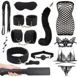 14pcs Sexy Toy Set: Fox Tail Butt Plug with Bodycon Skirt, Mask for Role Reversal, Anal Plug, Bondage Restraint Tools | Adult Play Cuffs, Blindfold, Spanking Accessories - Image 2