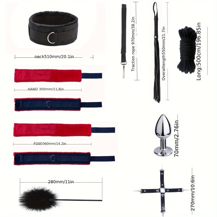 11pcs  Bed Restraints Sex Toys Bondage Kit for Couples Restraints Set Kinky Toys with Nipple Clamp Handcuffs Collar Ankle Cuff Blindfold Tickler Gag Ball - Image 9