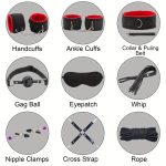11pcs  Bed Restraints Sex Toys Bondage Kit for Couples Restraints Set Kinky Toys with Nipple Clamp Handcuffs Collar Ankle Cuff Blindfold Tickler Gag Ball - Image 8