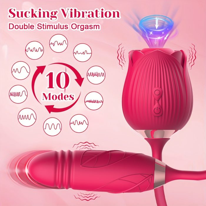 Rose Toy Dildo Vibrator: 3-in-1 Rose Sexual Stimulator, Suitable for Women, with 10 Suction and Thrusting Dildo G-Spot Vibrator - Adult Couples Toy, Valentine's Day Gift - Image 2
