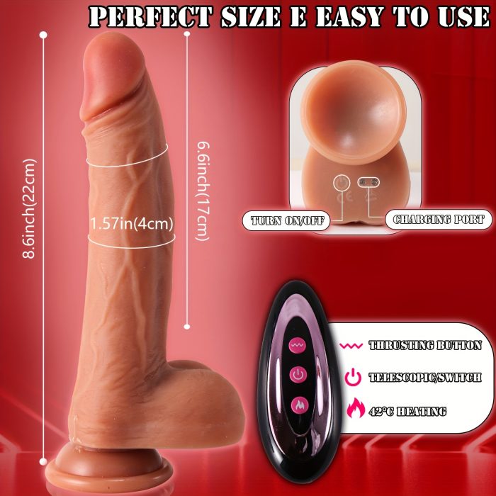 Dildo - Valentine'S Day Gift 1pc 8.6inch Thrust Realistic Dildo Vibrator With 10 Telescopic And 10 Vibration Modes With Heating, Silicone Soft Realistic Remote Control Adult Sex Toy For G-spot Vibration Stimulation With Powerful Suction Cup - Image 4