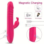 Thrusting Rabbit Vibrator Anal Butt Plug Dildo, G Spot Clitoral Vibrators Rechargeable Realistic Dildo with 3 Telescopic & 10 Vibrating Modes, Clit Nipples Massager Anus Vagina G-Spot Stimulator, Rose Red Adult Sex Toys for Women Men Couples - Image 10