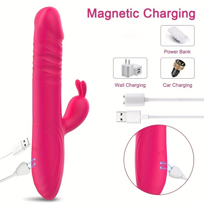 Thrusting Rabbit Vibrator Anal Butt Plug Dildo, G Spot Clitoral Vibrators Rechargeable Realistic Dildo with 3 Telescopic & 10 Vibrating Modes, Clit Nipples Massager Anus Vagina G-Spot Stimulator, Rose Red Adult Sex Toys for Women Men Couples - Image 10