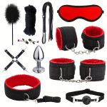 11pcs  Bed Restraints Sex Toys Bondage Kit for Couples Restraints Set Kinky Toys with Nipple Clamp Handcuffs Collar Ankle Cuff Blindfold Tickler Gag Ball