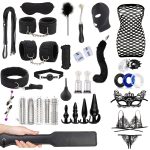 14pcs Sexy Toy Set: Fox Tail Butt Plug with Bodycon Skirt, Mask for Role Reversal, Anal Plug, Bondage Restraint Tools | Adult Play Cuffs, Blindfold, Spanking Accessories
