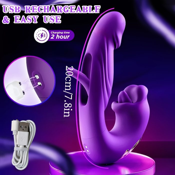 5 Tongue Licking, 7 Pulling & Slapping, 7 Vibration Modes Female Electric Masturbation Device | Oral & Tongue Licking Vibrator, Artificial Penis, Clitoral G-spot Stimulation, Waterproof, Dildo - Image 4