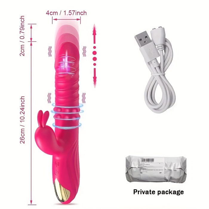 [Rechargeable Rabbit Vibrator] Rechargeable Rabbit Vibrator with 3 Telescopic & 10 Vibrating Modes, Rose Red Adult Sex Toys for Women Men Couples - Image 8