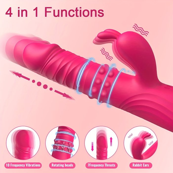 [Rechargeable Rabbit Vibrator] Rechargeable Rabbit Vibrator with 3 Telescopic & 10 Vibrating Modes, Rose Red Adult Sex Toys for Women Men Couples - Image 4