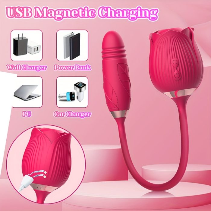 Rose Toy Dildo Vibrator: 3-in-1 Rose Sexual Stimulator, Suitable for Women, with 10 Suction and Thrusting Dildo G-Spot Vibrator - Image 10