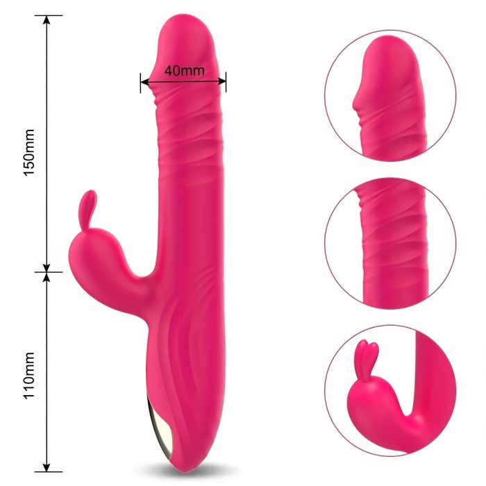 [Rechargeable Rabbit Vibrator] Rechargeable Rabbit Vibrator with 3 Telescopic & 10 Vibrating Modes, Rose Red Adult Sex Toys for Women Men Couples - Image 7